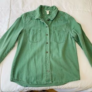 Vintage Forever 21 Green Long Sleeve w/Stud Top Size Large